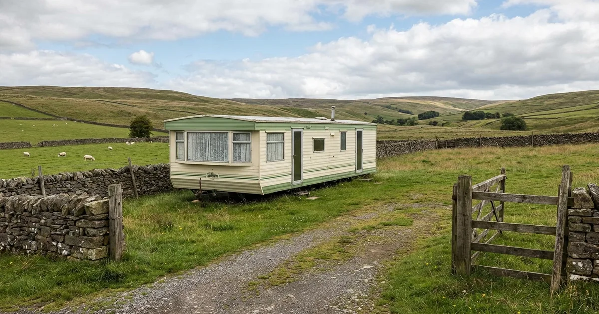 A static caravan sited on private land in the UK countryside